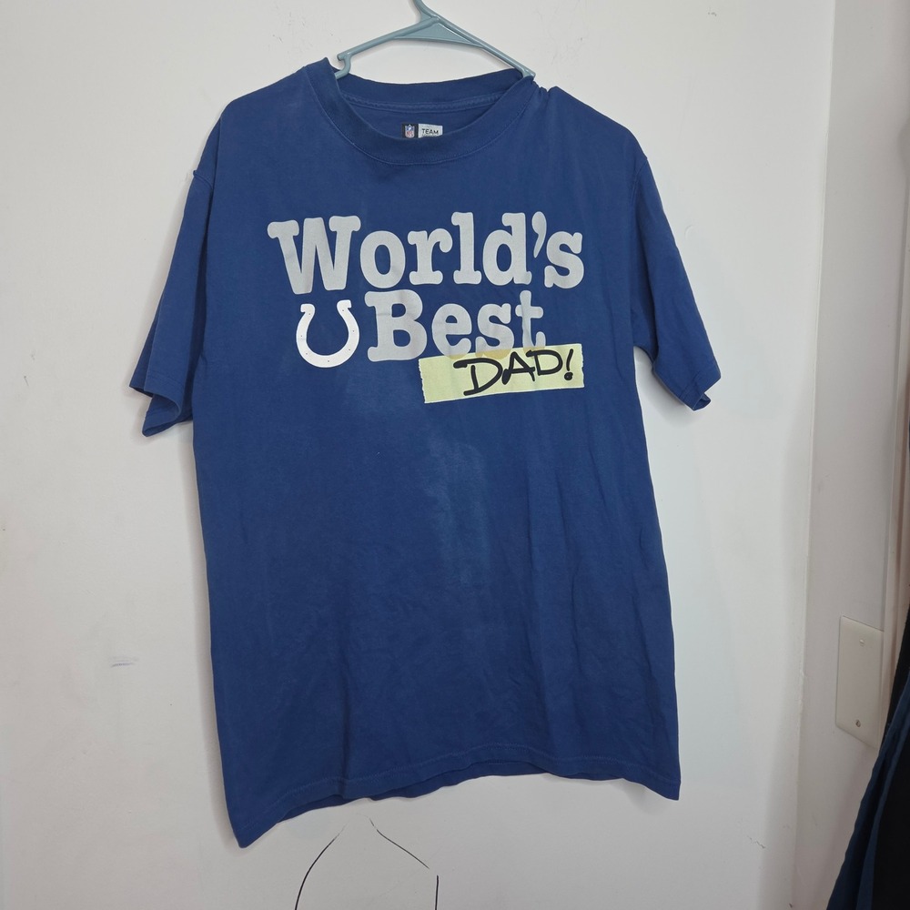 NFL Team Apparel Indianapolis Colts Worlds Best Dad‎ T-Shirt Blue Mens Medium